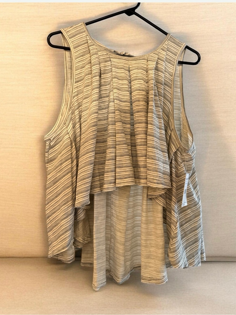 Free People Striped Layered High-Low Tank — Cream & Gray